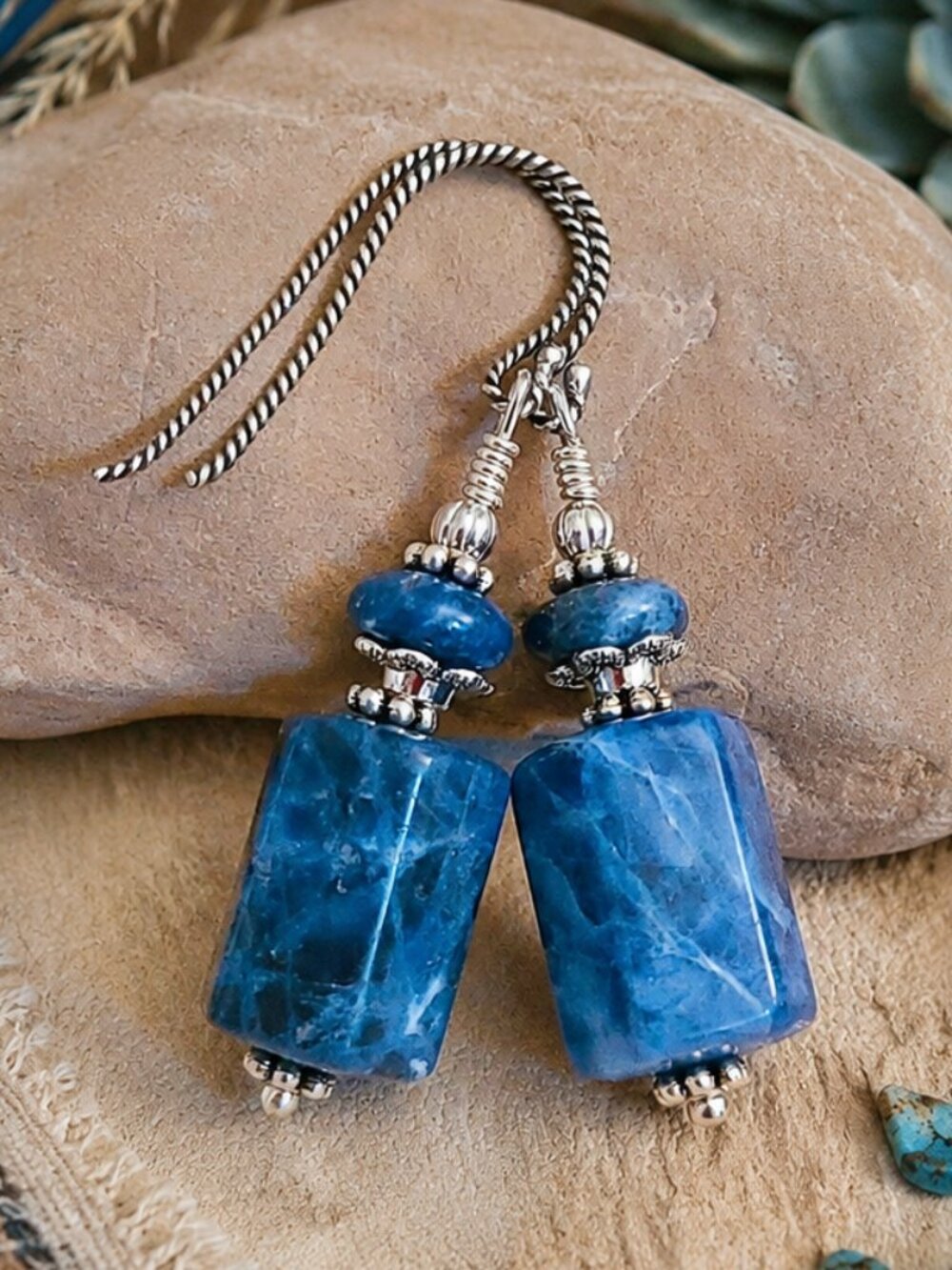 Sodalite Earrings, Sterling Silver Hooks, Vintage Stock, Blue Gemstone Jewelry